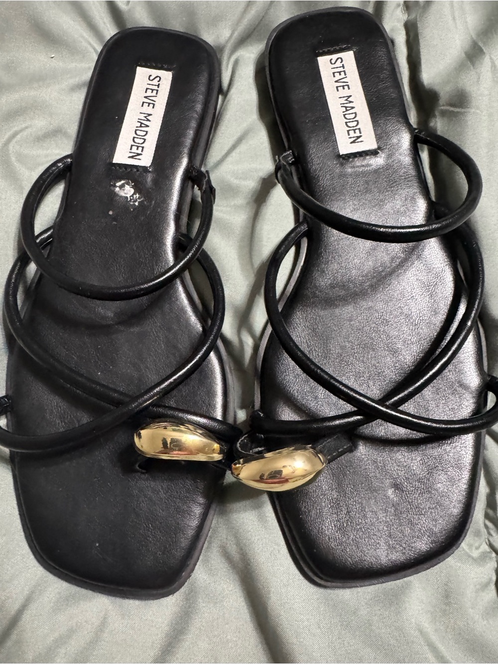 Steve Madden Black Strappy Sandals with Gold Detail